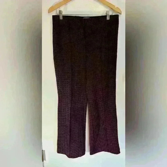 NWT Anthropologie Essential Crop Flare Pants In Maroon Navy Check Size Medium - Picture 1 of 14